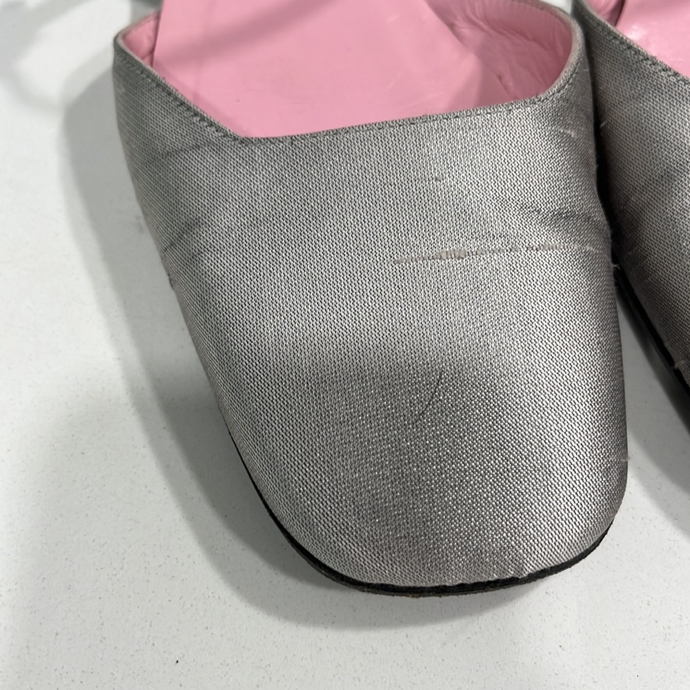 Kate Spade Soft Gray Dupioni Silk Square Toe Strap Low Heel - Picture 3 of 14